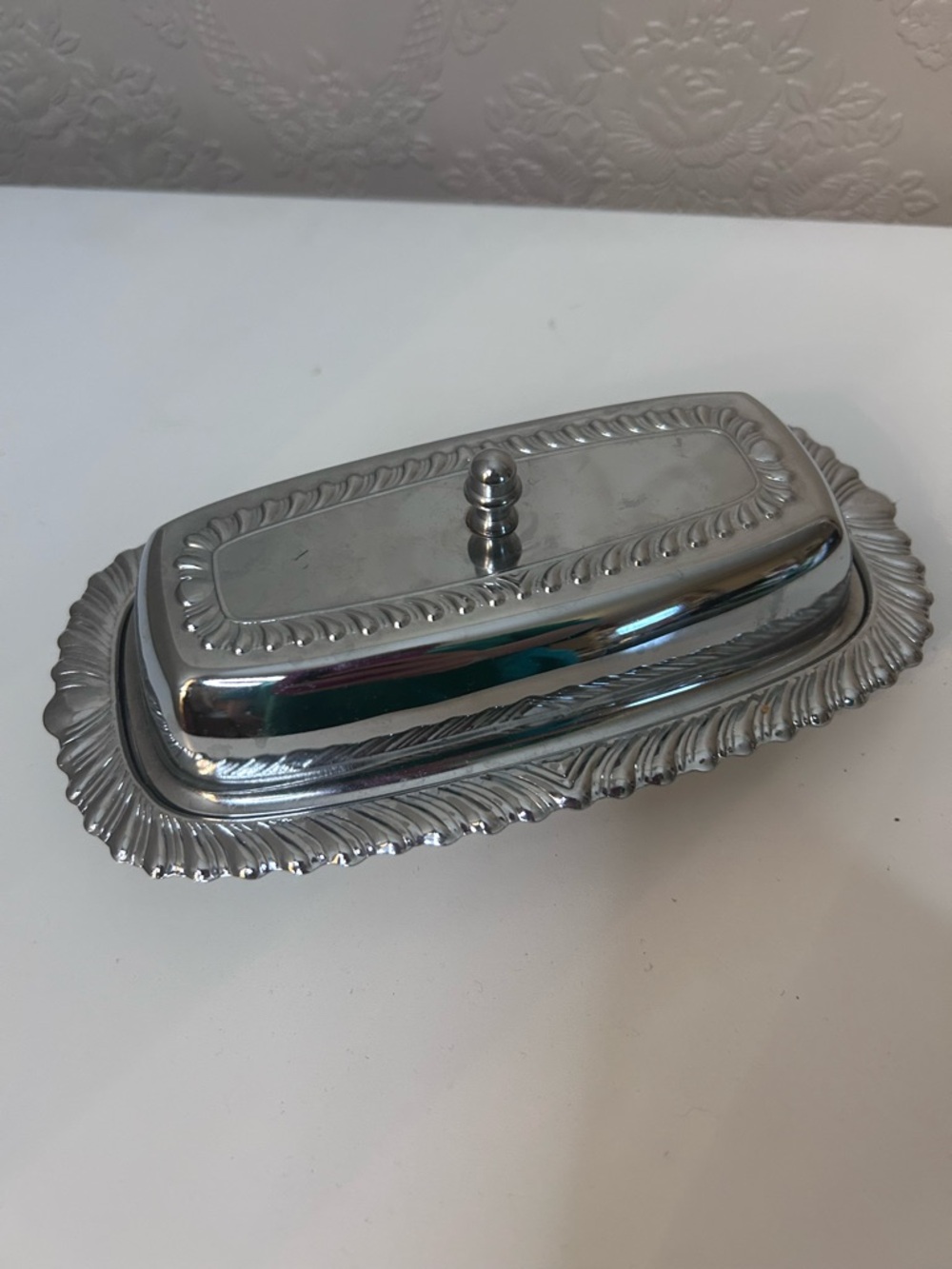 Vintage Silver-Tone Ornate Butter Dish International Silver